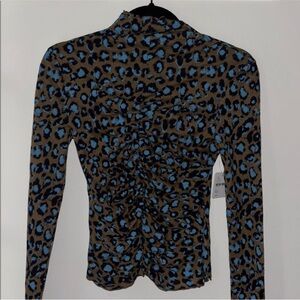 FP Movement Free People Brown Blue Leopard Long Sleeve Top